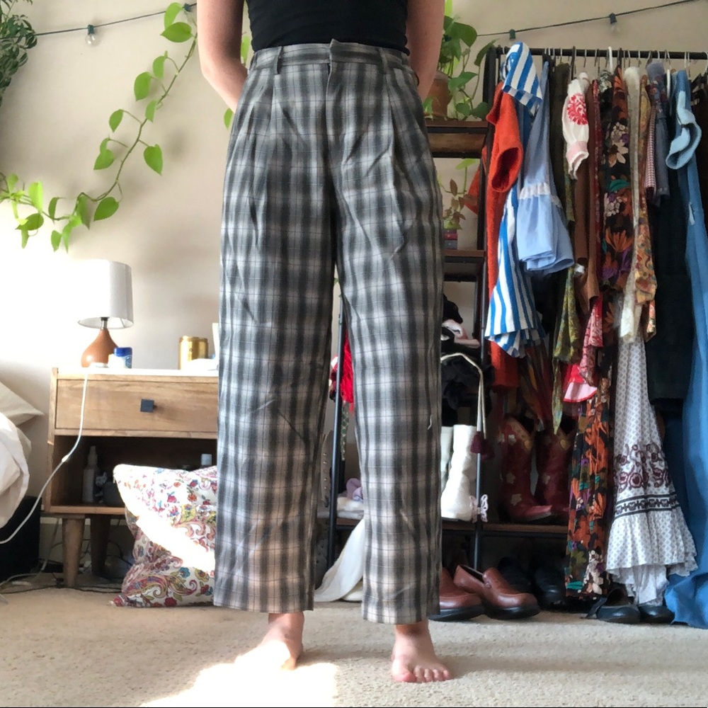 High waist plaid pants